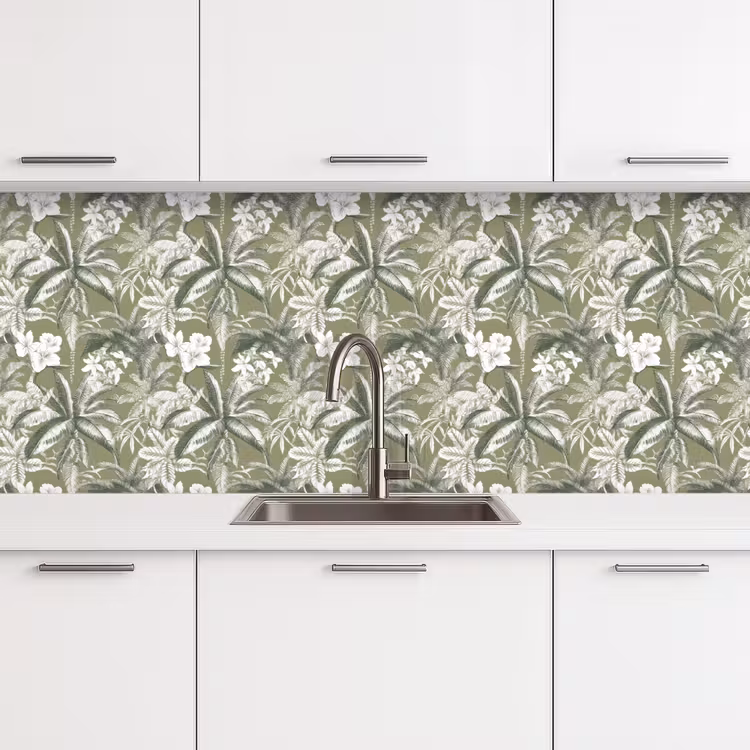 Botanisch - Bloemen - Groen keuken achterwand 2 middel 871 -3d