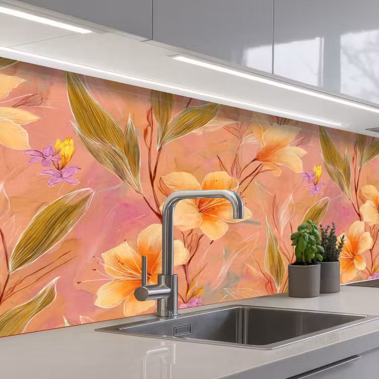 Botanisch - Bloemen - Kleurrijk keuken achterwand 2 middel 871 -3d_schuin