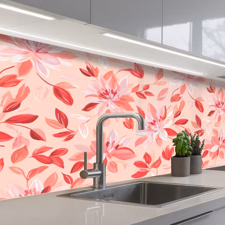 Botanisch - Bloemen - Rood keuken achterwand 2 middel 871 -3d_schuin