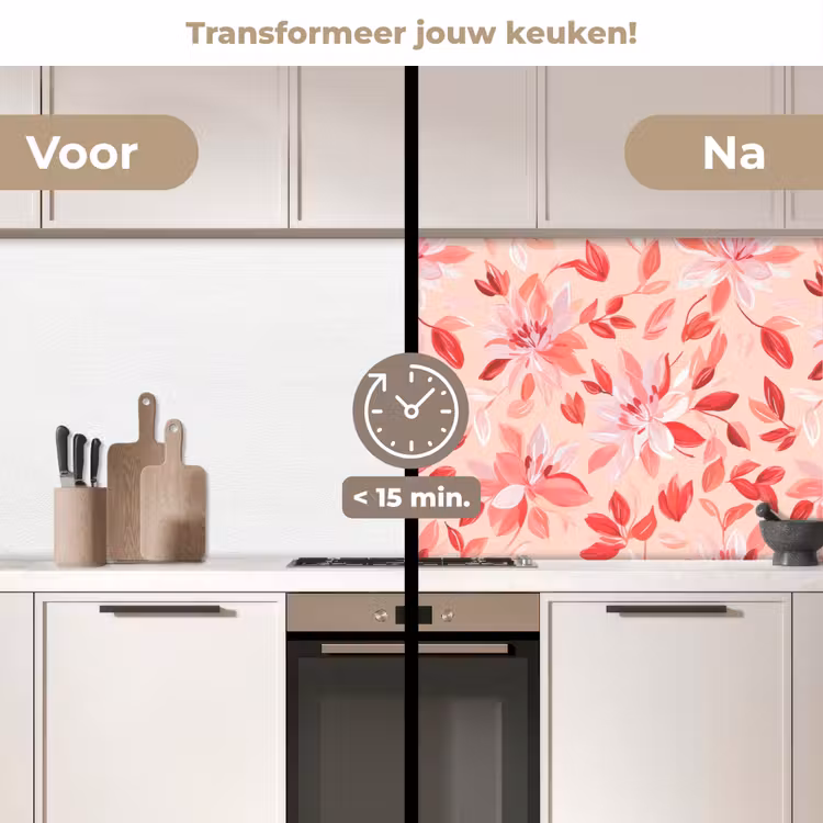 Botanisch - Bloemen - Rood keuken achterwand 2 middel 871 -voor-na2_NL