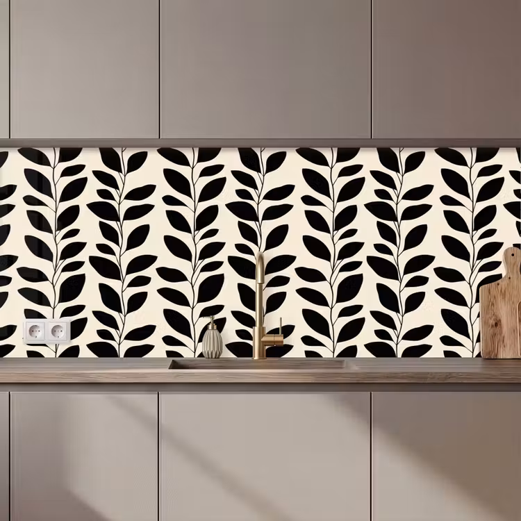 Botanisch - Dessin - Zwart - Beige keuken achterwand 2 middel 871 zz_3dshopping