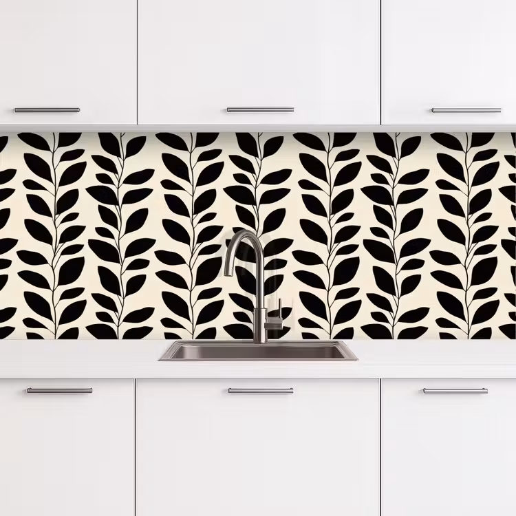 Botanisch - Dessin - Zwart - Beige keuken achterwand 2 middel 871 -3d