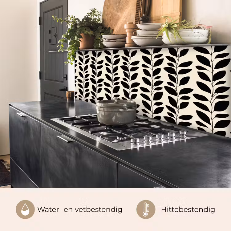 Botanisch - Dessin - Zwart - Beige keuken achterwand 2 middel 871 -usp_NL