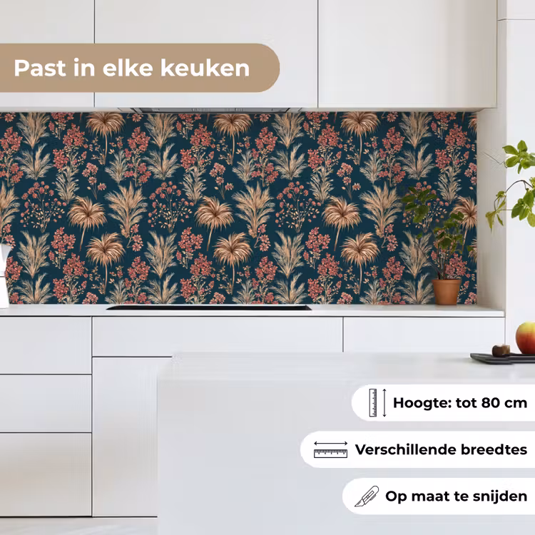 Botanisch - Patroon - Blauw keuken achterwand 2 middel 871 -sfeer4_NL