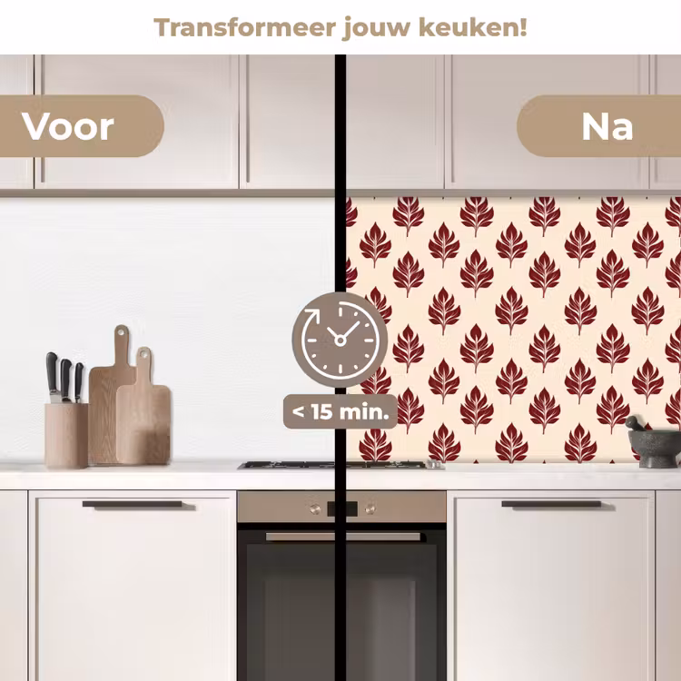 Botanisch - Patroon - Bordeaux keuken achterwand 2 middel 871 -voor-na2_NL