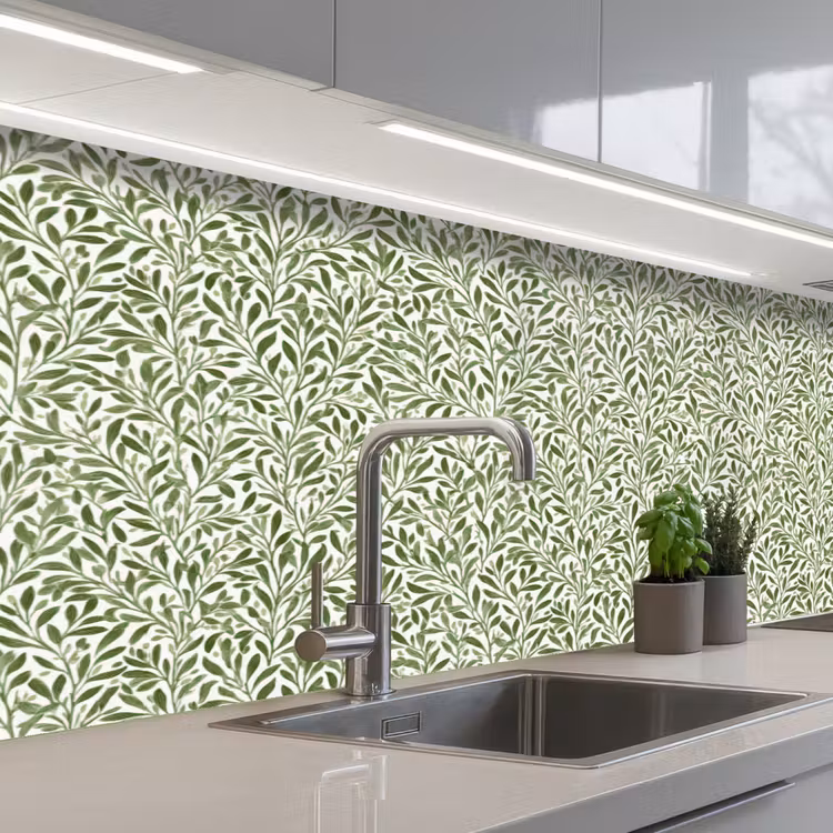 Botanisch - Takken - Groen keuken achterwand 2 middel 871 -3d_schuin
