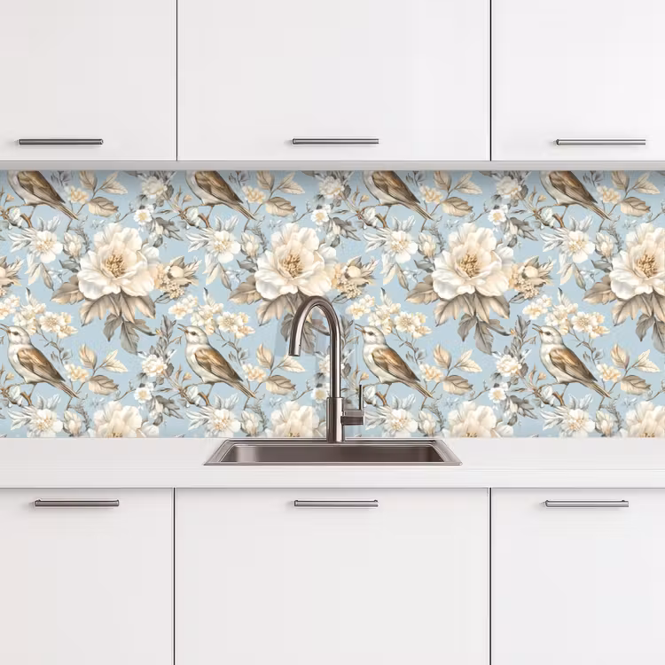 Botanisch - Zangvogel - Blauw keuken achterwand 2 middel 871 -3d