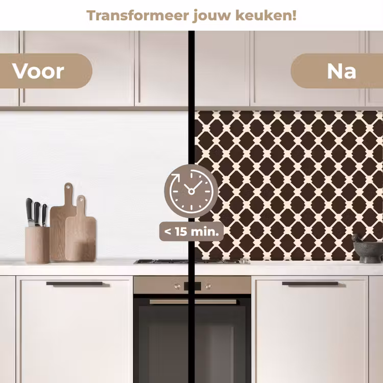 Bruin - Ruitpatroon - Geometrisch keuken achterwand 2 middel 871 -voor-na2_NL
