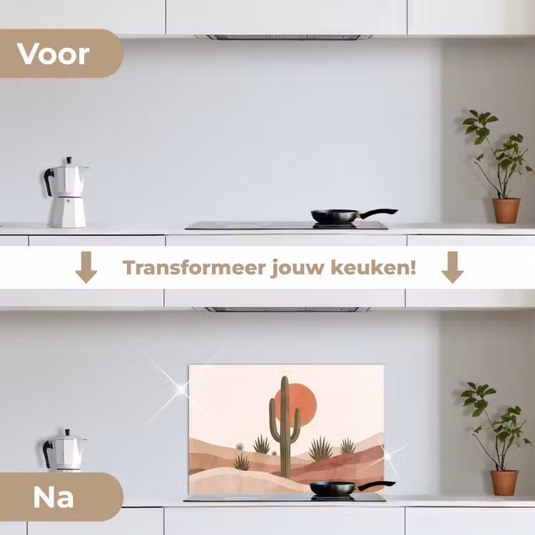Cactus - Duinen - Modern - Landschap - Groen keuken achterwand spatscherm klein -voor_na_NL