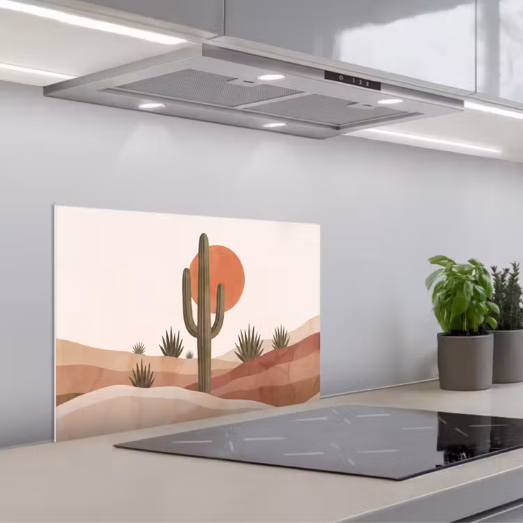 Cactus - Duinen - Modern - Landschap - Groen keuken achterwand spatscherm klein -3d_schuin