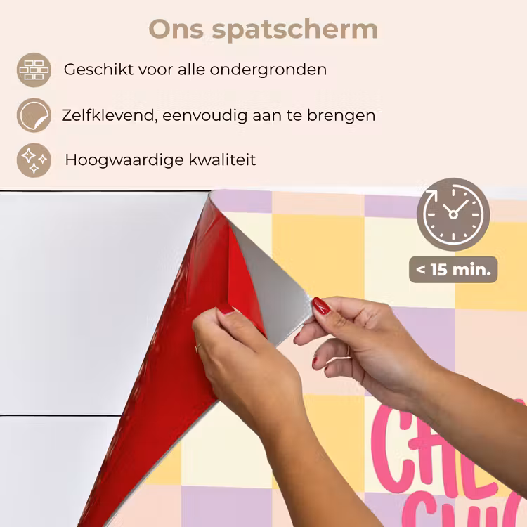 Cheers Chica - Ruitjes - Lila - Geel keuken achterwand spatscherm klein -spatscherm_NL