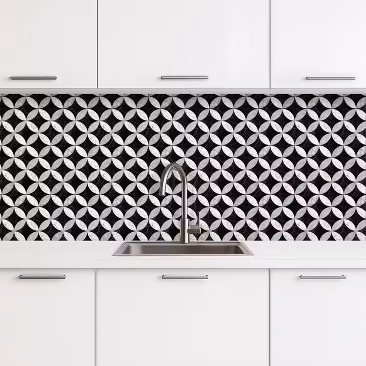Cirkel - Tegels - Marmer - Zwart - Wit keuken achterwand 2 middel 871 -3d
