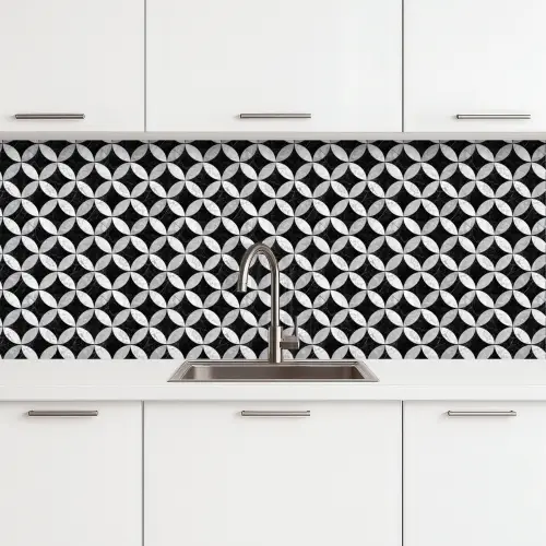 Cirkel - Tegels - Marmer - Zwart - Wit keuken achterwand 2 middel 871 -3d