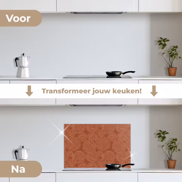 Cirkels - Abstract - Artistiek - Terracotta keuken achterwand spatscherm klein 900 -voor_na_NL