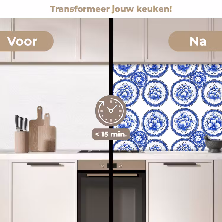 Cirkels - Bloemen - Blauw keuken achterwand 2 middel 871 -voor-na2_NL