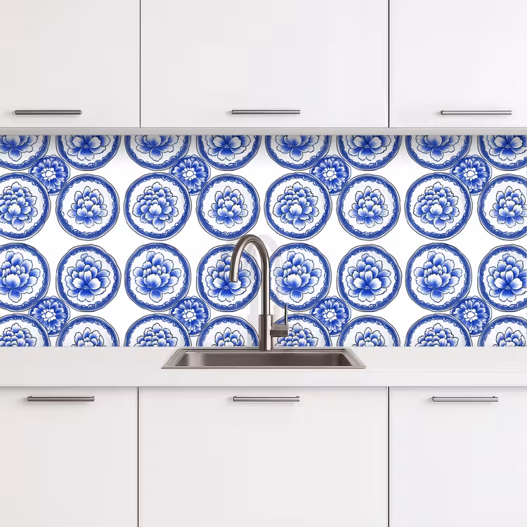 Cirkels - Bloemen - Blauw keuken achterwand 2 middel 871 -3d