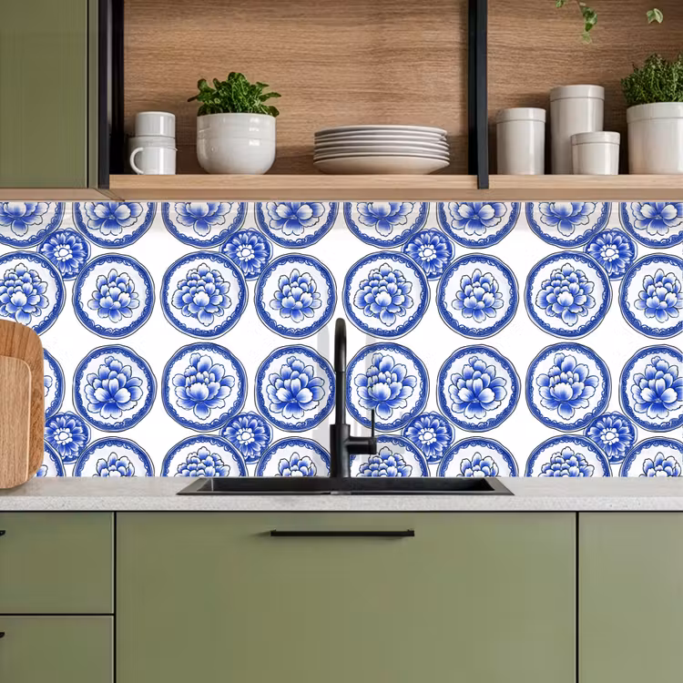 Cirkels - Bloemen - Blauw keuken achterwand 2 middel 871 -sfeer3