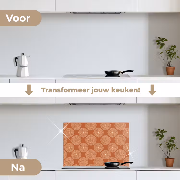 Cirkels - Grafisch - Patroon - Terracotta keuken achterwand spatscherm klein 900 -voor_na_NL