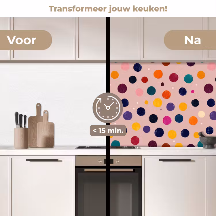 Cirkels - Patroon - Kleurrijk keuken achterwand 2 middel 871 -voor-na2_NL