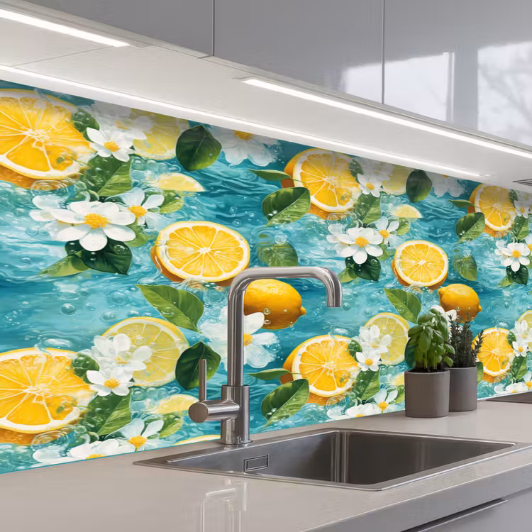 Citroen - Bloemen - Bruisend - Water keuken achterwand 2 middel 871 -3d_schuin