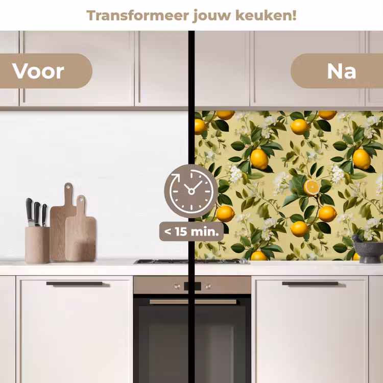 Citroen - Groen - Bloesem keuken achterwand 2 middel 871 -voor-na2_NL