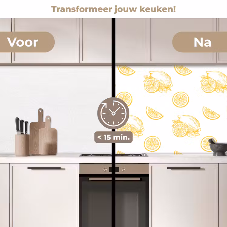 Citroen - Patroon - Geel keuken achterwand 2 middel -voor-na2_NL