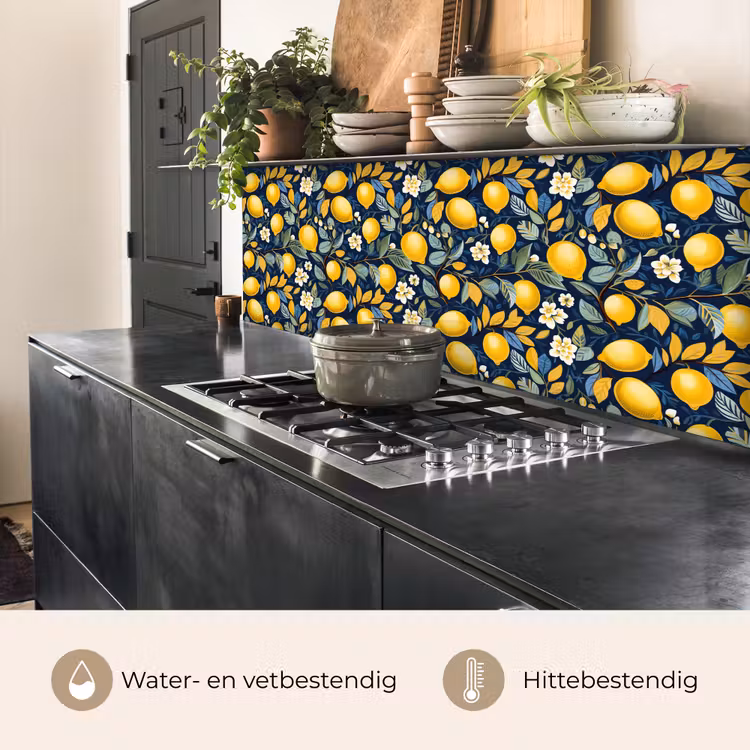 Citroenen - Bloemen - Bladeren - Blauw keuken achterwand 2 middel 871 -usp_NL