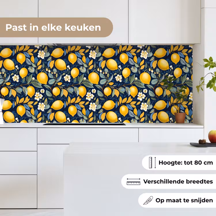 Citroenen - Bloemen - Bladeren - Blauw keuken achterwand 2 middel 871 -sfeer4_NL