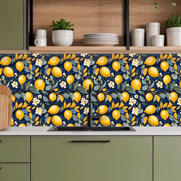 Citroenen - Bloemen - Bladeren - Blauw keuken achterwand 2 middel 871 -sfeer3