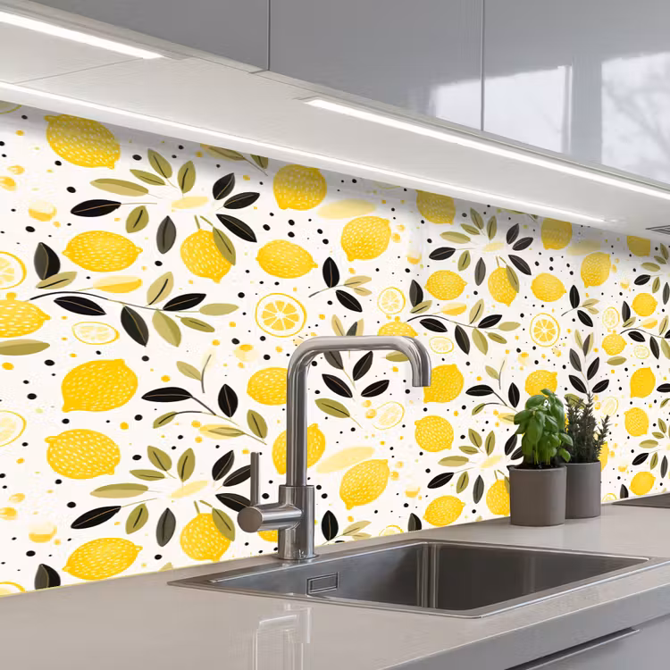 Citroenen - Geel - Wit - Stippen keuken achterwand 2 middel 871 -3d_schuin