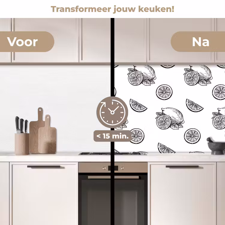Citroenen - Zwart - Wit - Patroon keuken achterwand 2 middel -voor-na2_NL