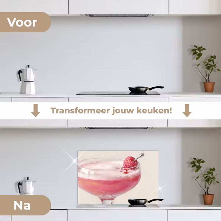 Cocktail - Framboos - Drank - Modern - Roze keuken achterwand spatscherm klein -voor_na_NL