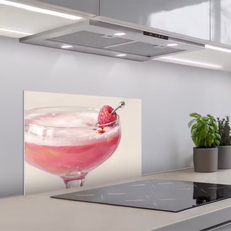 Cocktail - Framboos - Drank - Modern - Roze keuken achterwand spatscherm klein -3d_schuin