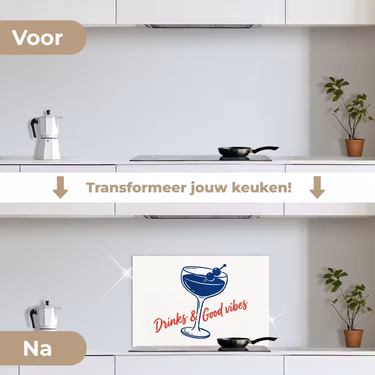 Cocktail - Glas - Illustratie - Blauw - Wit keuken achterwand spatscherm klein -voor_na_NL