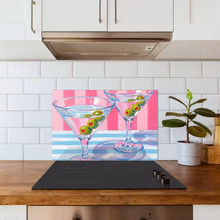 Cocktail - Olijven - Kunst - Modern - Roze keuken achterwand spatscherm klein -sfeer2