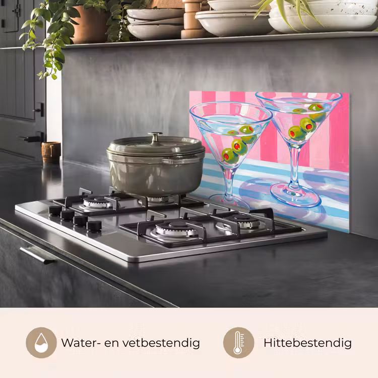 Cocktail - Olijven - Kunst - Modern - Roze keuken achterwand spatscherm klein -usp_NL