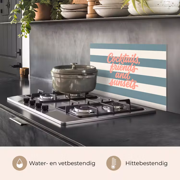 Cocktails - Strepen - Blauw - Koraal keuken achterwand spatscherm klein -usp_NL