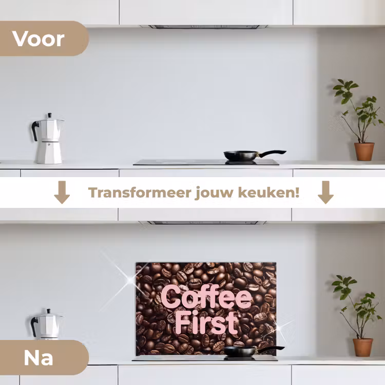 Coffee First - Koffiebonen - Roze keuken achterwand spatscherm klein -voor_na_NL