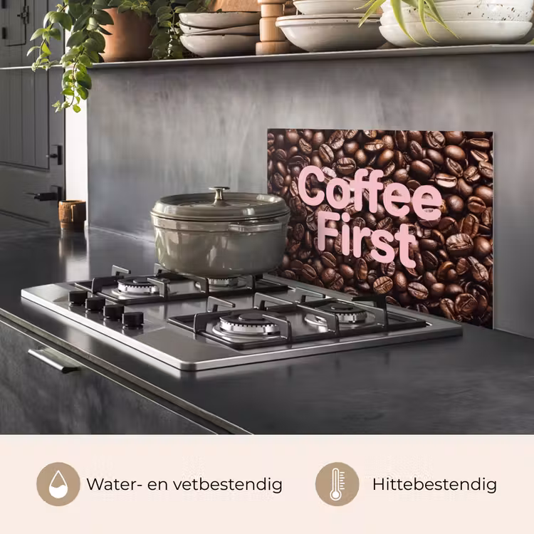 Coffee First - Koffiebonen - Roze keuken achterwand spatscherm klein -usp_NL