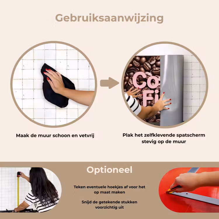 Coffee First - Koffiebonen - Roze keuken achterwand spatscherm klein -gebruiksaanwijzing_NL