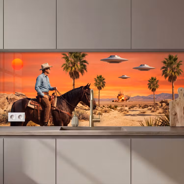 Keuken achterwand - Cowboy - Paard - Woestijn - Cowboy - Paard - Woestijn keuken achterwand 2 middel zz_3dshopping
