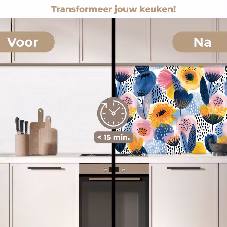 Creatief - Patroon - Kleurrijk keuken achterwand 2 middel 871 -voor-na2_NL