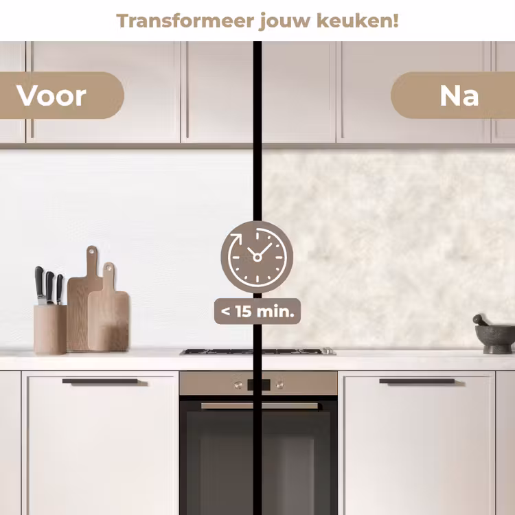 Crèmebeige - Marmer - Aders keuken achterwand 2 middel 871 -voor-na2_NL