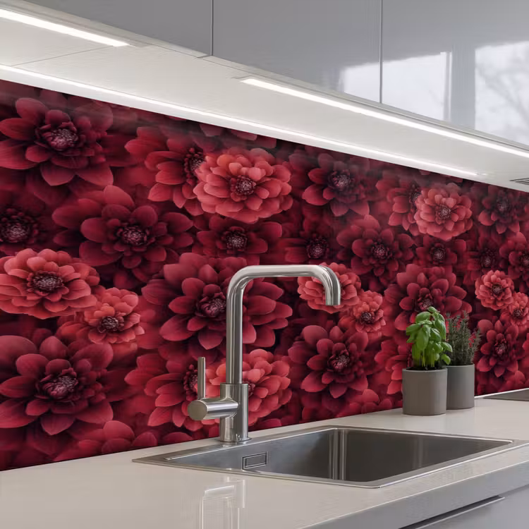 Dahlias - Bloemen - Rood keuken achterwand 2 middel 871 -3d_schuin