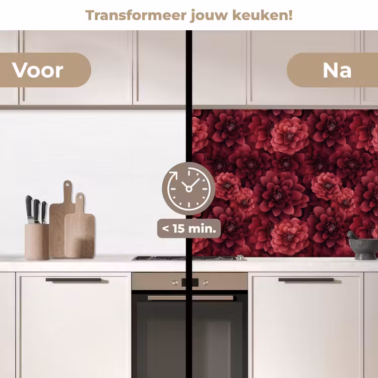 Dahlias - Bloemen - Rood keuken achterwand 2 middel 871 -voor-na2_NL