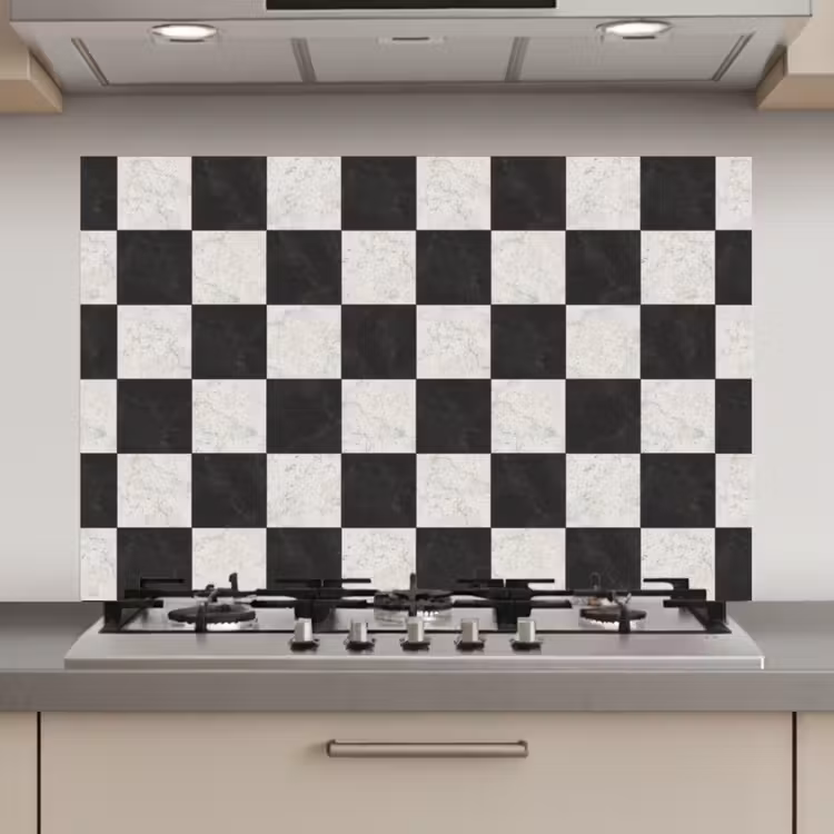 Dambord - Marmer - Zwart - Wit keuken achterwand spatscherm klein 900 -3d_website