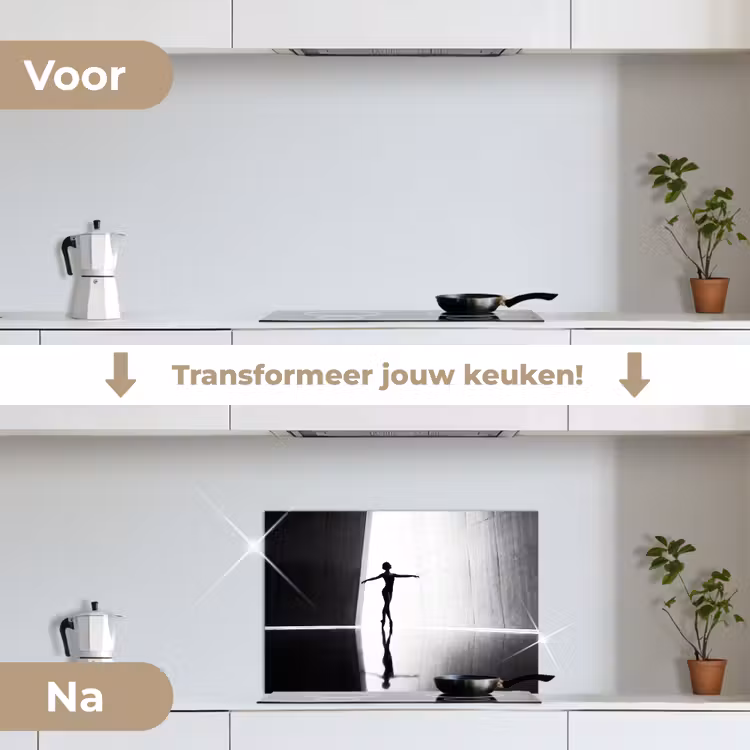 Danser - Silhouette - Kunst - Modern - Zwart-wit keuken achterwand spatscherm klein -voor_na_NL