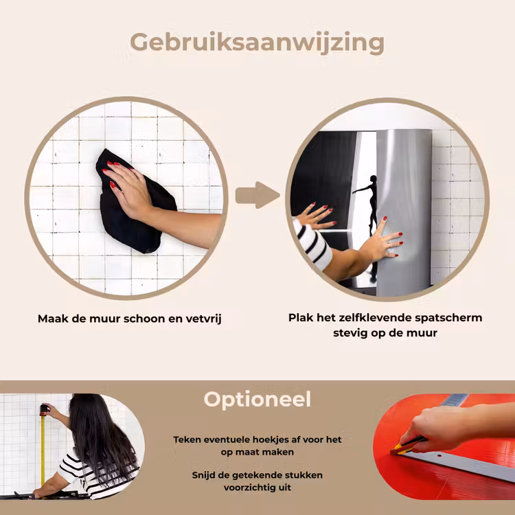 Danser - Silhouette - Kunst - Modern - Zwart-wit keuken achterwand spatscherm klein -gebruiksaanwijzing_NL