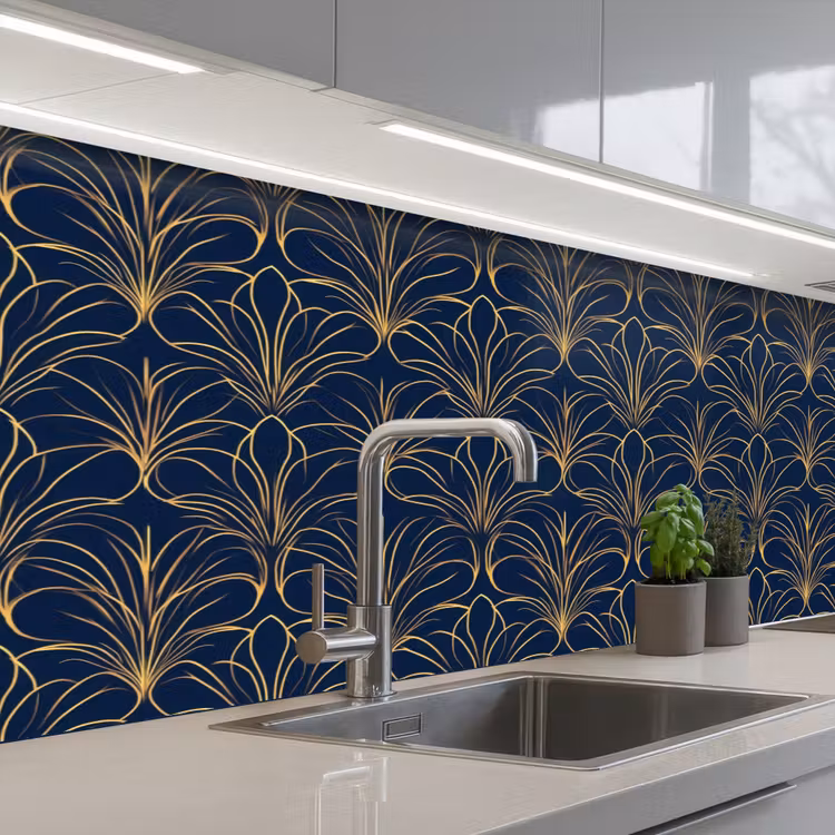Deco - Waaier - Blauw keuken achterwand 2 middel 871 -3d_schuin