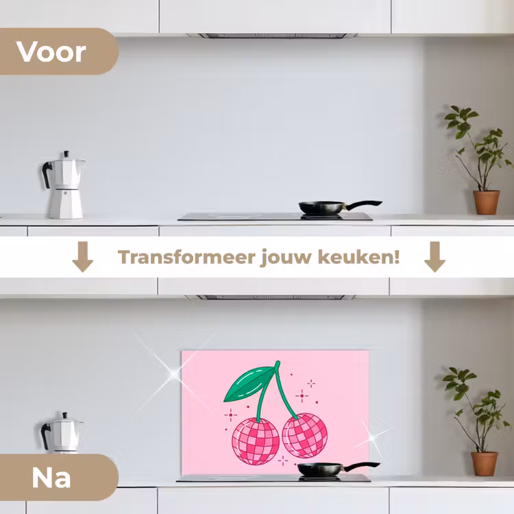 Decoratie - Disco-bal - Feest - Roze keuken achterwand spatscherm klein -voor_na_NL